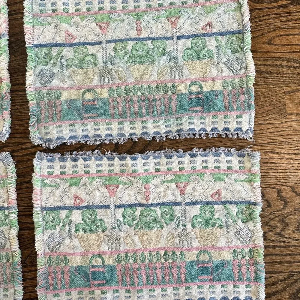 Vintage Placemats Woven Tapestry Easter Bunny Spring set of 4 tea party decor